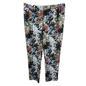 Cynthia Rowley Floral Print Cropped Pants‎ Size Large Elastic Waist With Pockets